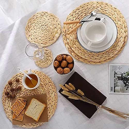 Sets de table ronds en jute 100 % naturel, lot de 12 pièces